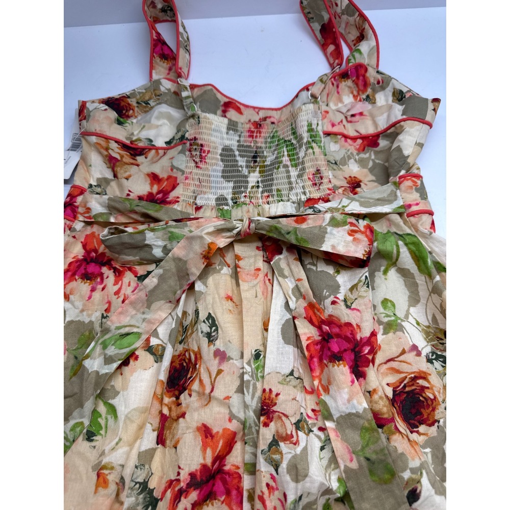 New Directions Floral Sun Dress Ivory Peach Ruffle Button Smocked Back Size 4 - Picture 13 of 14